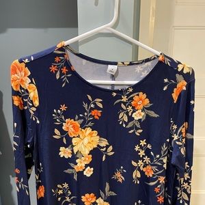 Knee length navy floral swing dress, Medium